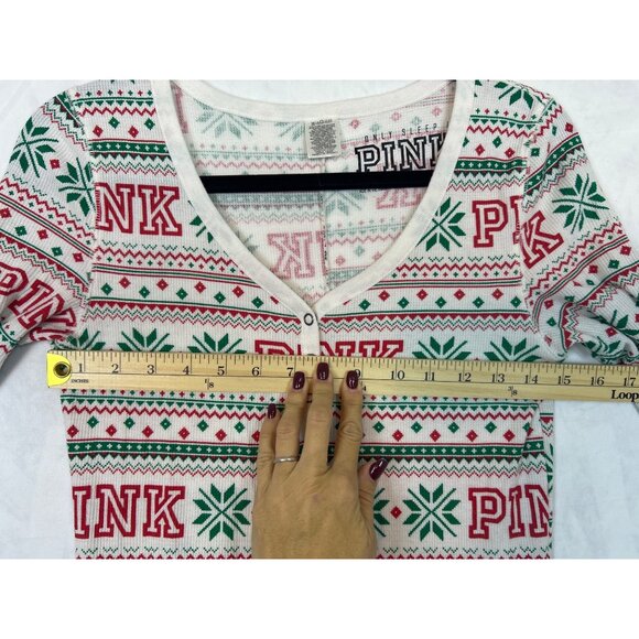 Victoria's Secret PINK Christmas Fair Isle Thermal One-Piece Pajamas S - Picture 9 of 9